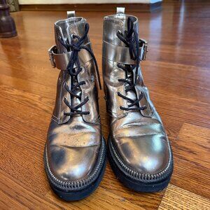 Michael Kors gold metallic boots with buckle & partial zipper detail Size 8
